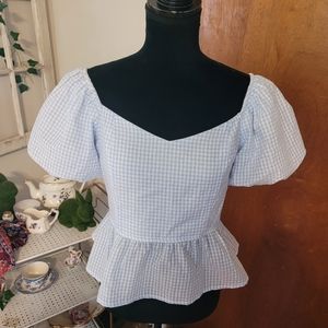 🍒5for$10 Lilly White from Anthropologie blue gingham top. Size M